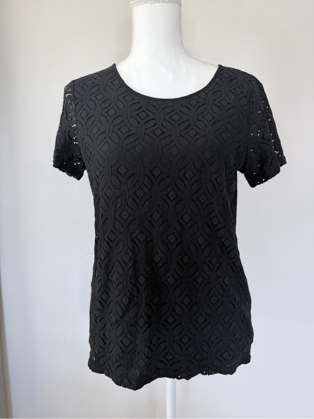 Market & Spruce Black Lace Short Sleeve Blouse